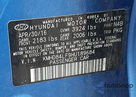 2017 Hyundai Elantra Se из США, поврежденный, VIN KMHD84LF9HU189684